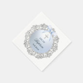 Serviette En Papier Cadre Pailleté Argent Ruban Bleu Baptême (Coin)