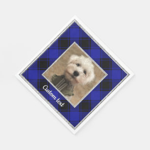 Serviette En Papier Cadre Photo Personnalisé Bleu & Noir Plaid