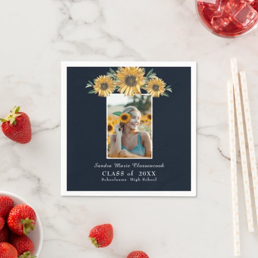 Serviette En Papier Cadre photo tournesol Moderne graduation rustique (En situation)