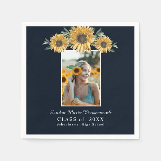 Serviette En Papier Cadre photo tournesol Moderne graduation rustique (Devant)
