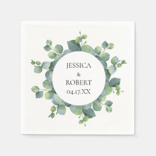 Serviette En Papier Cadre Rond Chic Moderne Eucalyptus Personnalisé