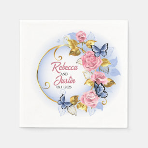 Serviette En Papier Cadre rose et bleu Rose Floral Moderne Boho