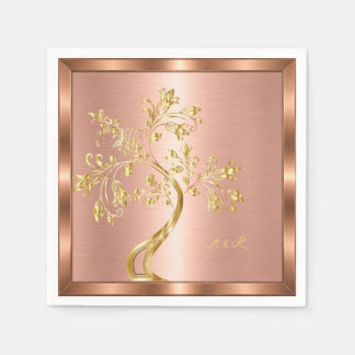 Serviette En Papier Cadre Rose Gold Golden Tree Personnalisé