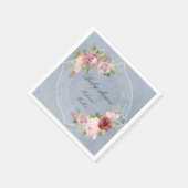 Serviette En Papier cadre rustique baby shower à fleurs bordeaux rose (Coin)