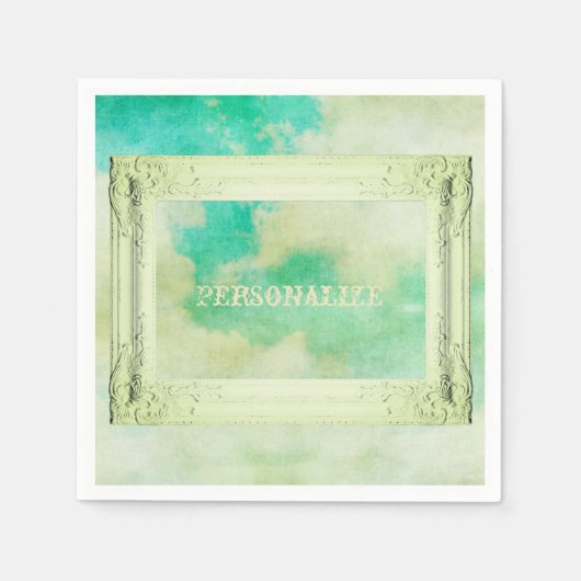 Serviette En Papier Cadre victorien ciel peinture élégante crème turqu (Devant)