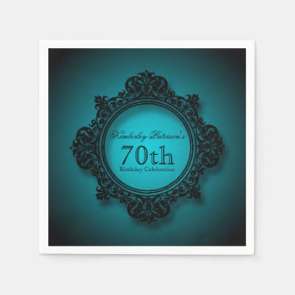 Serviette En Papier Cadre vintage en bleu - Papier 70e Anniversaire Na