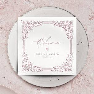 Serviette En Papier Cadre Vintage rose poussiéreux Mariage élégant