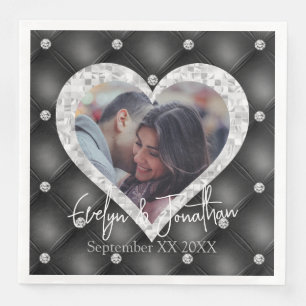 Serviette En Papier Cadres cardiaques Photo personnalisée Diamants noi