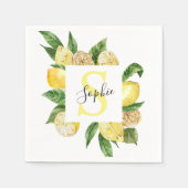 Serviette En Papier Cadres et Feuilles de citrons jaunes modernes avec (Devant)