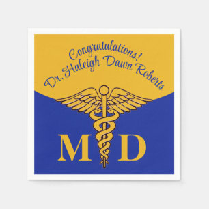 Serviette En Papier Caduceus Blue & Gold Médicale School Graduation