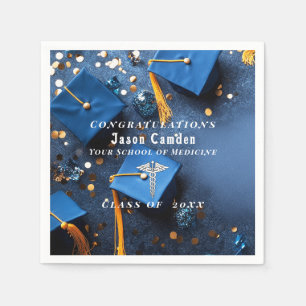 Serviette En Papier Caduceus Elegant Gold White Navy Blue Graduation