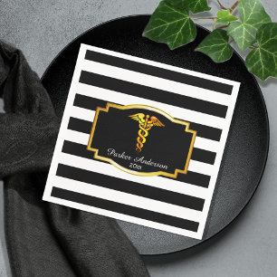 Serviette En Papier Caduceus en or rayé Médicale   Diplôme en soins in