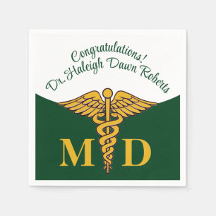Serviette En Papier Caduceus Green & White Médicale School Graduation