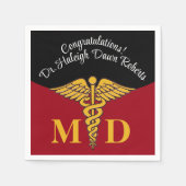 Serviette En Papier Caduceus Red & Black Médicale School Graduation (Devant)