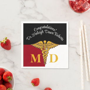 Serviette En Papier Caduceus Red/White/Black Médicale School Graduatio