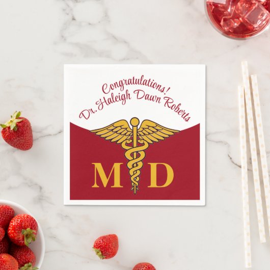 Serviette En Papier Caduceus Red & White Médicale School Graduation (En situation)