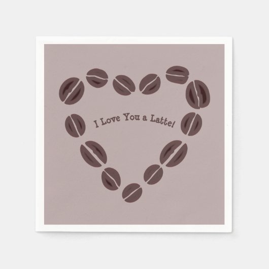 Serviette En Papier Café Bean Heart Je t'aime un Latte (Devant)