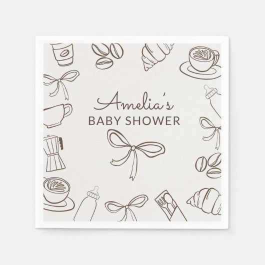 Serviette En Papier Cafe Bebe Baby Shower à l'arc Bow  (Devant)