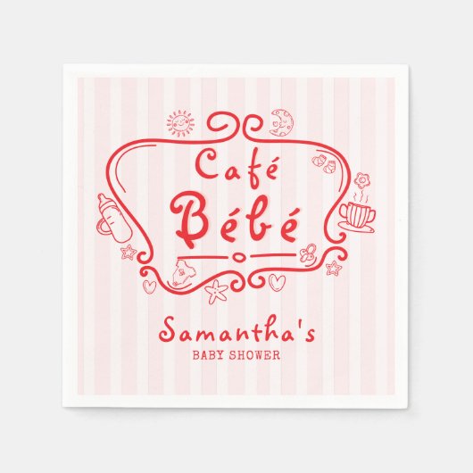 Serviette En Papier Café Bébé Baby shower français moderne rose rouge (Devant)