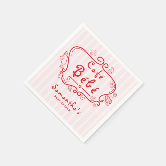 Serviette En Papier Café Bébé Baby shower français moderne rose rouge (Coin)