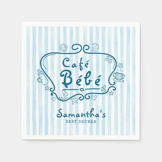 Serviette En Papier Café Bébé Baby shower moderne Blue Boy (Devant)