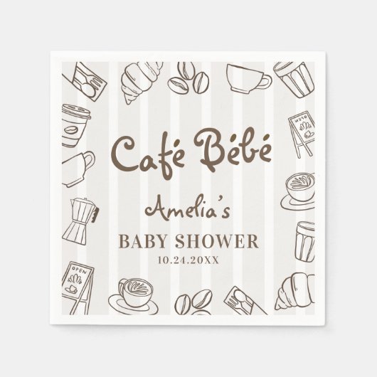 Serviette En Papier Café Caprice Bebe Rayure Marron Bébé Shower (Devant)