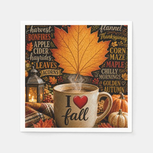 Serviette En Papier Café d'automne avec nuage de mots (Devant)