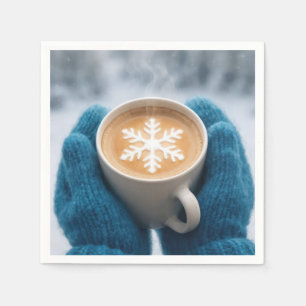 Serviette En Papier Café d'hiver de Noël avec des mitaines et un floco