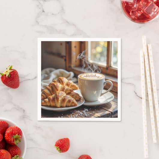 Serviette En Papier Café Du Matin Avec Croissants (En situation)