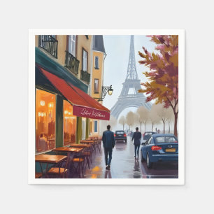 Serviette En Papier Café Français Paris Tour Eiffel Aquarelle