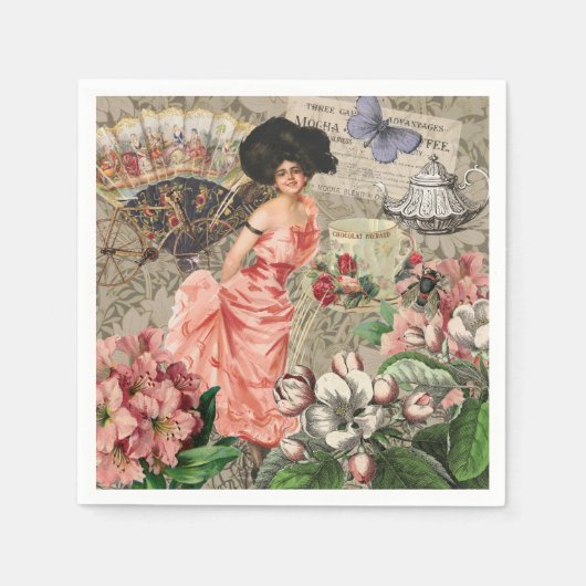 Serviette En Papier Café Lady Victorian Femme Rose Classy (Devant)