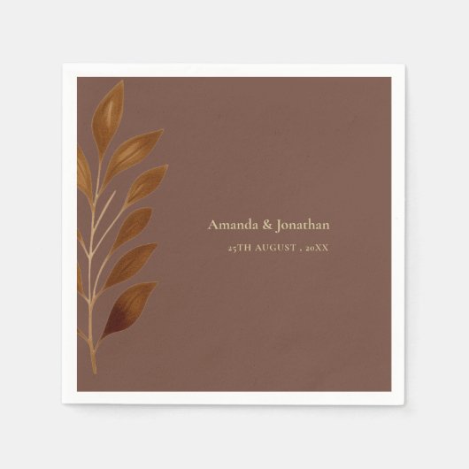 Serviette En Papier Café moderne Brown et Mariage feuille or (Devant)