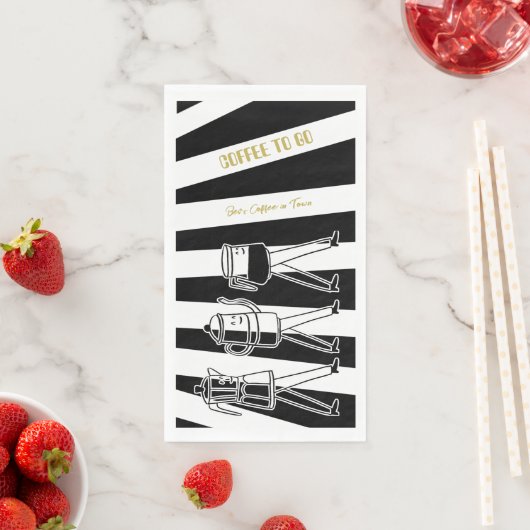 Serviette En Papier Cafetière noir et blanc Café rayé (En situation)