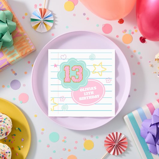 Serviette En Papier Cahier à patchwork pastel prépa Varsity 13e annive