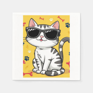 Serviette En Papier Cahier Chat Drôle Chat de dessin animé portant des