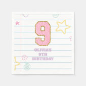 Serviette En Papier Cahier Varsity preppy pastel patch 9e anniversaire (Devant)