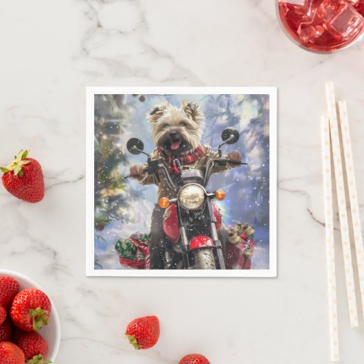 Serviette En Papier Cairn Terrier Chien équitation Moto Noël (En situation)