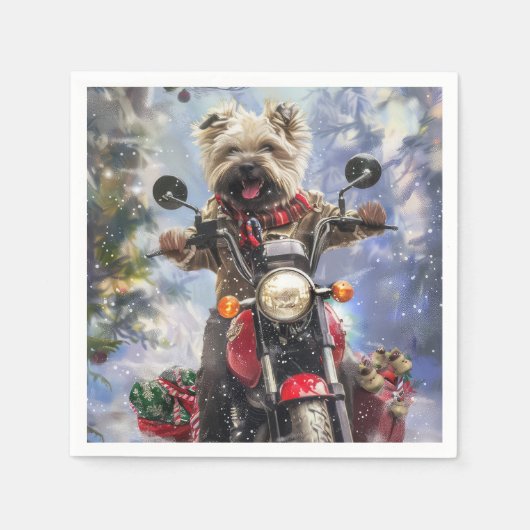 Serviette En Papier Cairn Terrier Chien équitation Moto Noël (Devant)