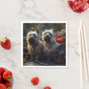 Serviette En Papier Cairn Terrier enneigé traîneau décoration de Noël 