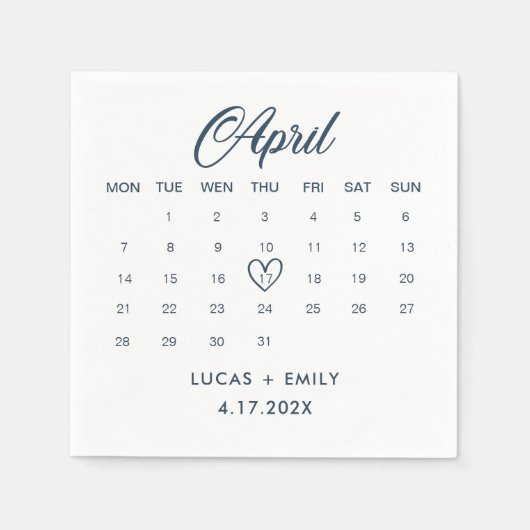 Serviette En Papier Calendrier avril Mariage bleu foncé (Devant)
