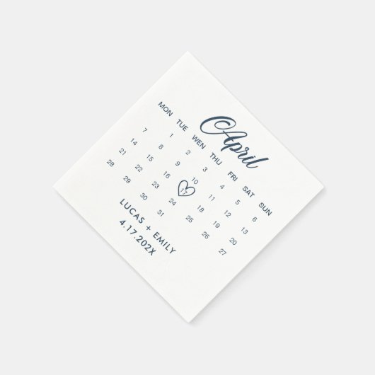 Serviette En Papier Calendrier avril Mariage bleu foncé (Coin)