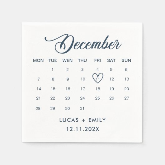 Serviette En Papier Calendrier de décembre Mariage bleu foncé (Devant)