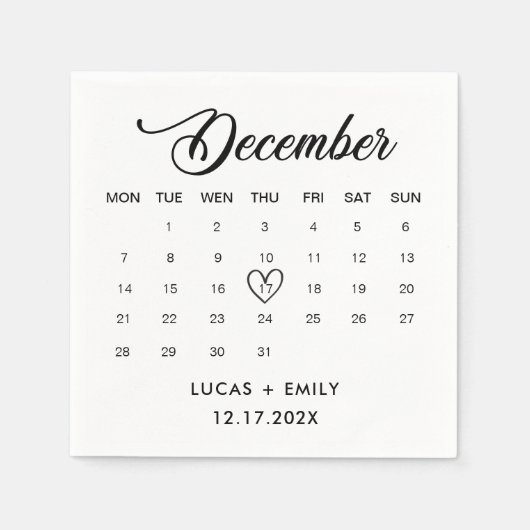 Serviette En Papier Calendrier de décembre Mariage noir foncé (Devant)