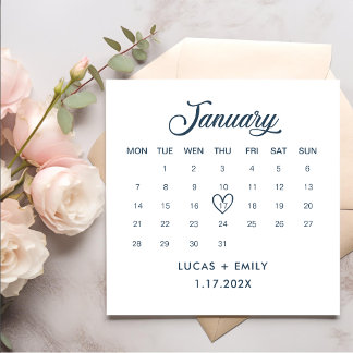 Serviette En Papier Calendrier de janvier Mariage bleu foncé