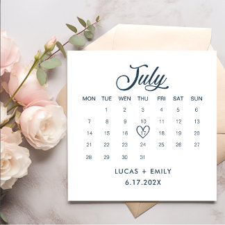 Serviette En Papier Calendrier de juillet Mariage bleu foncé