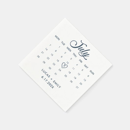 Serviette En Papier Calendrier de juillet Mariage bleu foncé (Coin)