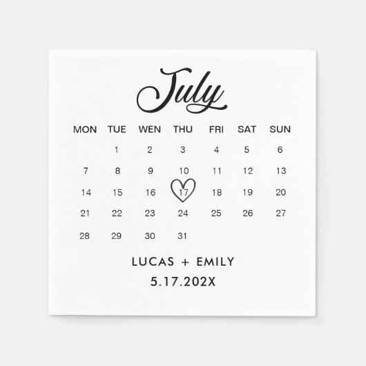 Serviette En Papier Calendrier de juillet Mariage noir foncé (Devant)