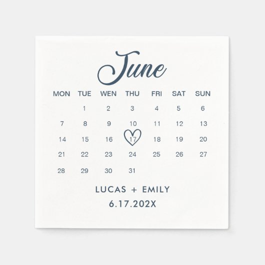 Serviette En Papier Calendrier de juin Mariage bleu foncé (Devant)