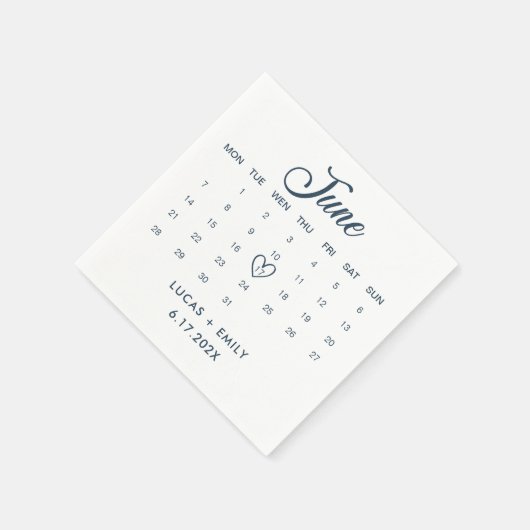 Serviette En Papier Calendrier de juin Mariage bleu foncé (Coin)