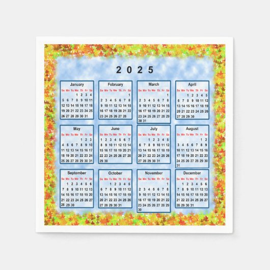 Serviette En Papier Calendrier de l'année 2025 (Devant)